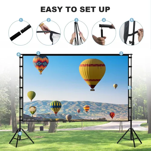 Miniatura 5 de Pantalla de proyector de 180 pulgadas con soporte, pantalla de proyección exterior HUANYINGBJB portátil, pantalla de película frontal trasera 16:9
