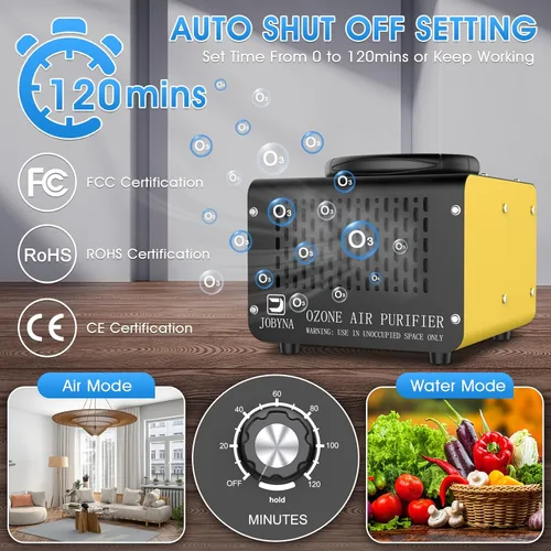 Miniatura 6 de JOBYNA Generador de ozono Agua Aire, 28,000 mg/h Modo de aire y 500 mg/h Modo de agua Purificador de aire de ozono, Máquina de ozono doméstico e
