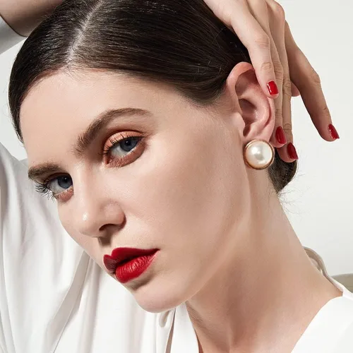 Miniatura 3 de Pendientes de Clip de Perla para Mujer, Pendientes de Clip Colgante para Mujer, Pendientes de Perla Blanca Imitación Chapados en Oro, Pendientes