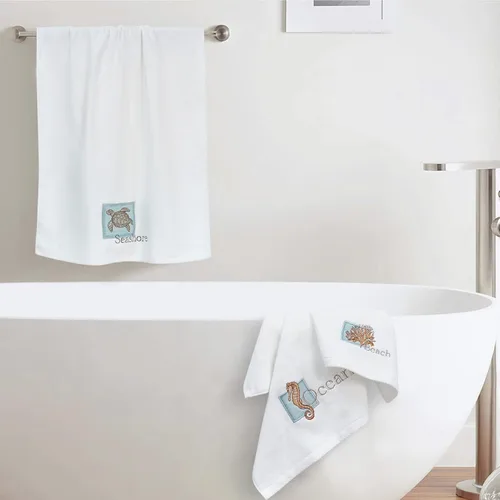 Miniatura 4 de LIlianna Starfish and Seashell - Juego de toallas de 3 piezas 100% algodón 1 toalla de baño, 1 toalla de mano, 1 toalla para la cara Supersuave