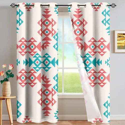 Miniatura 36 de Dreaweet African Tribal Blackout Curtains 63 Inch Long 2 Panels Set Bohemian Ethnic Geometric Grommet Top Thermal Insulated Curtains for Living Room