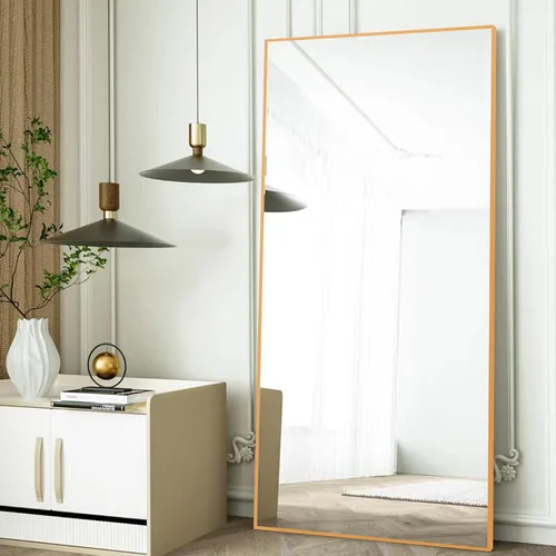 Miniatura 33 de BEAUTYPEAK - Espejo de longitud completa con soporte, de 56 pulgadas x 21 pulgadas, espejo de piso con marco fino de aleación de aluminio, espejos