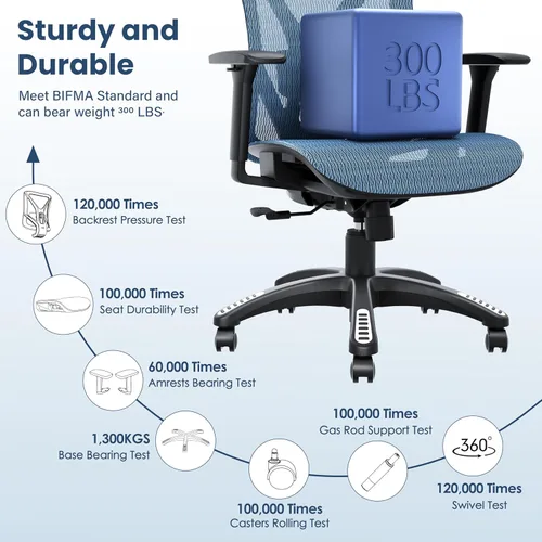 Miniatura 6 de Silla de oficina ergonómica, sillas de escritorio de malla para computadora con soporte lumbar ajustable, reposabrazos 3D, función de inclinación