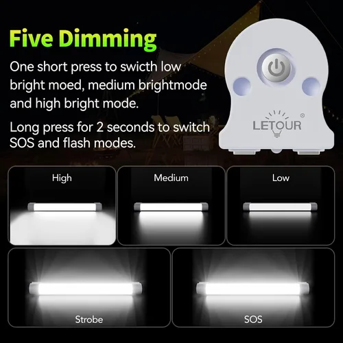 Miniatura 4 de LETOUR Barra de luz magnética de tubo LED, luces de trabajo de 2000 lúmenes, 2600 mAh, 5 opciones de iluminación, linterna de camping, linterna