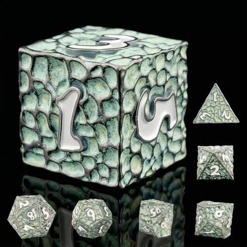 Miniatura 43 de Haxtec - Juego de dados de metal DND, dados poliédricos D&D compatibles con Dungeons and Dragons, regalo TTRPG, dados de metal bronce antiguo