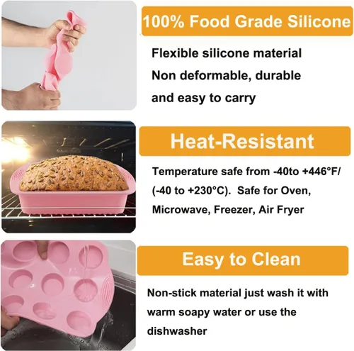 Miniatura 6 de Acidea Juego de utensilios de silicona antiadherente, 7 piezas de molde para hornear, económico, sin BPA, resistente al calor, kit de herramientas