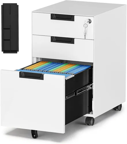 Miniatura 12 de Archivador de metal con 2 cajones con cerradura, gabinete archivador con soporte para impresora móvil y estantes para archivos de tamaño Negro
