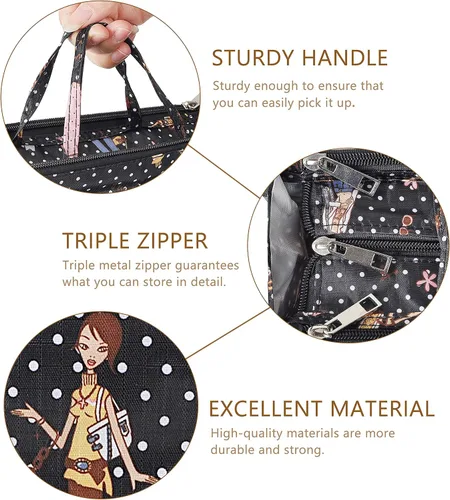 Miniatura 13 de Bolso de mano estilo cartera de Vercord para mujer con organizador incorporado, estampado bien definido, con manijas y cremallera, tamaño 2