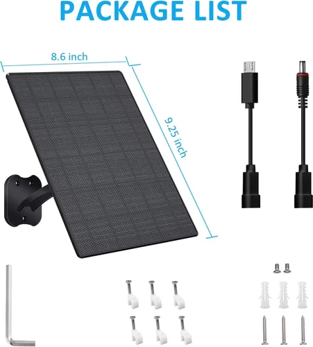 Miniatura 2 de Panel solar de 10 W para cámaras de seguridad, panel solar de cámara exterior de 5 V con cable USB-C, CC 0.217 x 0.083 in y puerto micro USB