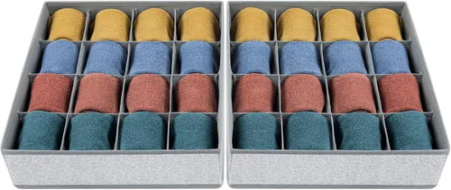 Miniatura 7 de Joyoldelf Organizador de cajones para calcetines, organizador de ropa interior, organizador de 16 celdas de tela, cajas de almacenamiento para Gris