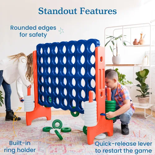 Miniatura 6 de ECR4Kids Juego gigante Jumbo de 4 a puntuación con 42 anillos y deslizadores de reinicio, juegos para niños, azul/naranja