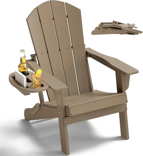 Miniatura 14 de NAVINE Juego de 2 sillas Adirondack plegables de polietileno de alta densidad con portavasos multifuncional, resistente a la intemperie, para Blanco