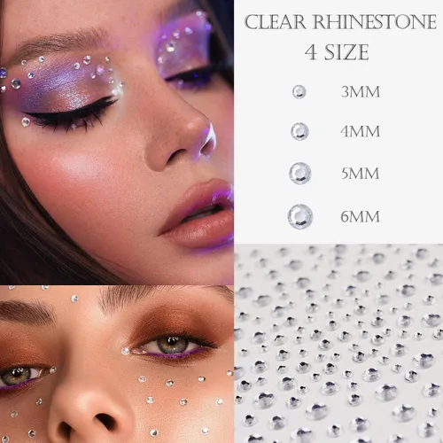 Miniatura 4 de 1250 calcomanías de diamantes de imitación autoadhesivas, gemas de arco iris para cara, cabello, uñas, brillantina, calcomanías de diamantes