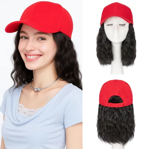 Miniatura 18 de SEGO - Peluca de gorra con pelo adjunto para mujer, gorra negra de béisbol con extensiones de pelo, gorra de béisbol larga y ondulada con ajuste
