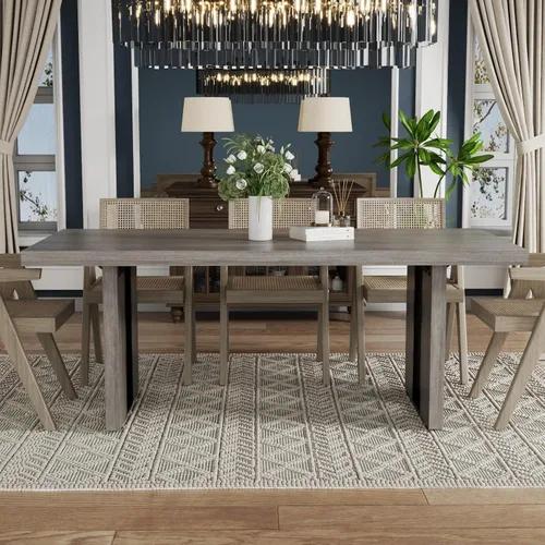 Miniatura 6 de Gyfimoie Mesa de comedor grande de 71 pulgadas, mesa de comedor rústica para 6 a 8 personas, mesa de cocina rectangular gruesa con patas resistentes