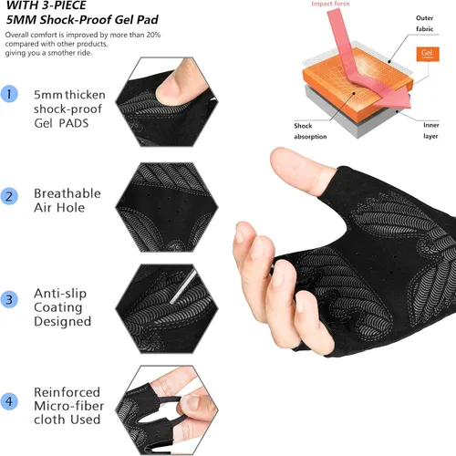 Miniatura 2 de MOREOK - Guantes para bicicleta de montaña (MTB) y ciclismo de descenso (DH), para hombres, de medio dedo, con almohadilla de gel que absorbe
