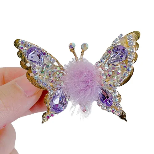 Miniatura 9 de Horquilla de mariposa voladora, pinzas para el cabello con diamantes de imitación de mariposa, elegante clip lateral de metal, pinzas de mariposa