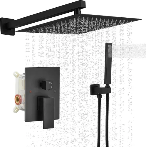 Miniatura 13 de BWE Juego combinado de ducha de mezclador de lluvia de lujo de 12 pulgadas cuadradas para baño, montado en la pared, sistema de cabezal de ducha