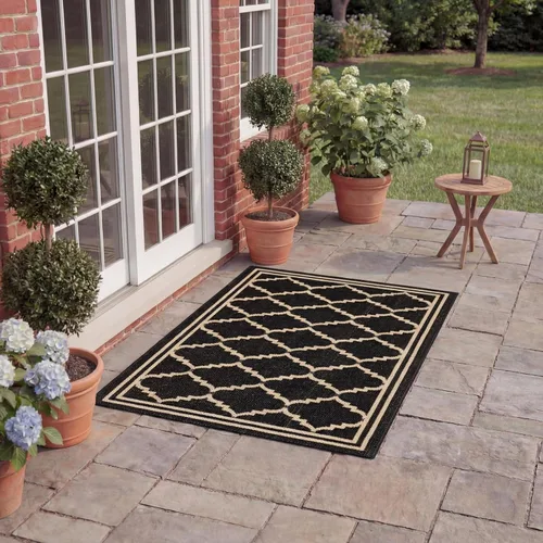 Miniatura 43 de SAFAVIEH Alfombra lavable para exteriores, colección Courtyard de 2.3 x 6.7 pies, color negro y crema, no desprende pelusa y de fácil limpieza