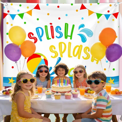 Miniatura 3 de MEHOFOND Fondo salpicado de salpicaduras de 7 x 5 pies, fondo de fiesta de verano en la piscina, fondo de cumpleaños, pelota de playa, tema de agua