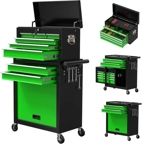 Miniatura 9 de Caja de herramientas con ruedas de 8 cajones, gabinete de almacenamiento de herramientas extraíble de alta capacidad, caja de herramientas Negro