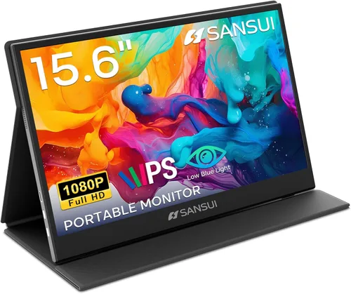 SANSUI Monitor portátil de 15.6 pulgadas FHD 1080P Monitor de viaje para laptop, USB C HDMI ultrafino IPS pantalla de computadora con altavoces y