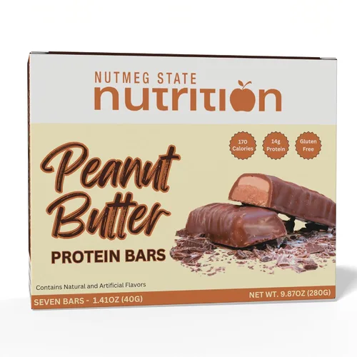 Nutmeg State Nutrition - Barras altas en proteínas, sin gluten, bajas en calorías, ideales para dietas proteicas, 7 porciones por caja (mantequilla