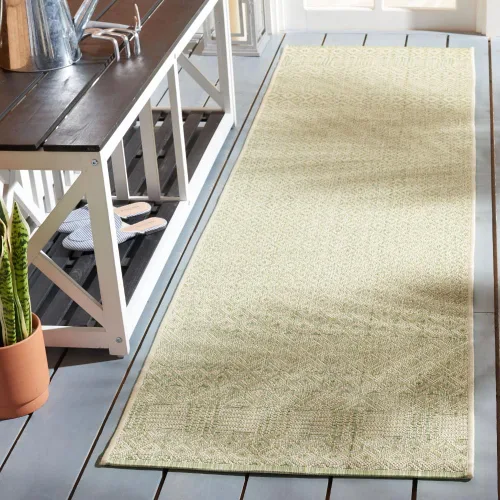 Miniatura 16 de SAFAVIEH Alfombra lavable para exteriores, colección Courtyard de 2.3 x 6.7 pies, beige y azul aguamarina, no desprende pelusa y es fácil