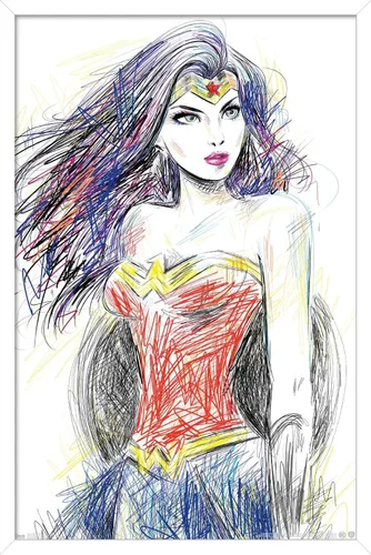 Miniatura 12 de Trends International DC Comics - Wonder Woman - Póster de pared de boceto, 14.725 x 22.375 pulgadas, versión enmarcada de madera de granero