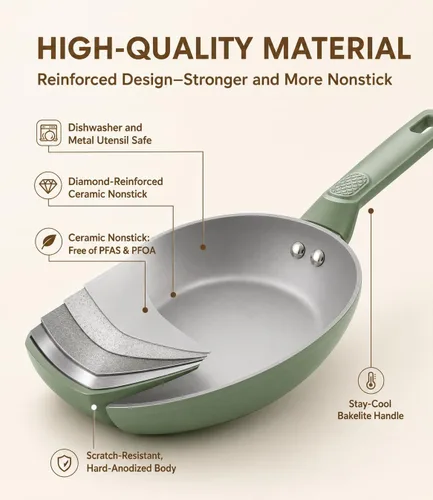 Miniatura 5 de USELUCK Sartén antiadherente, sartén para huevos, sartén para tortillas, libre de PFOA, sartén de cerámica de 8 pulgadas, inducción con todas