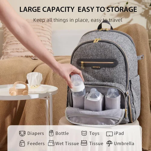 Miniatura 2 de SUNVENO Mochila para pañales, bolsas de pañales grandes para bebés con cambiador portátil para mamás y papás, Gris, Mochilas de viaje
