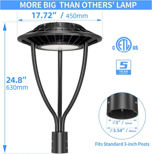Miniatura 6 de ADUB Luces LED de poste de 60 W, 48 W, 36 W, potencia ajustable, ETL 5000 K, luz superior LED con fotocélula IP65, luces de poste para exteriores