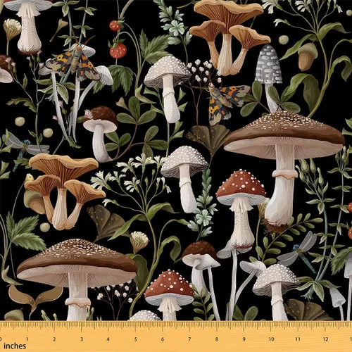Miniatura 17 de Tela de Hongos por Yarda Selva Marrón Natural Telas de Hongos para Suministros de Costura Hojas Botánicas Tela de Estilo Rústico Retro
