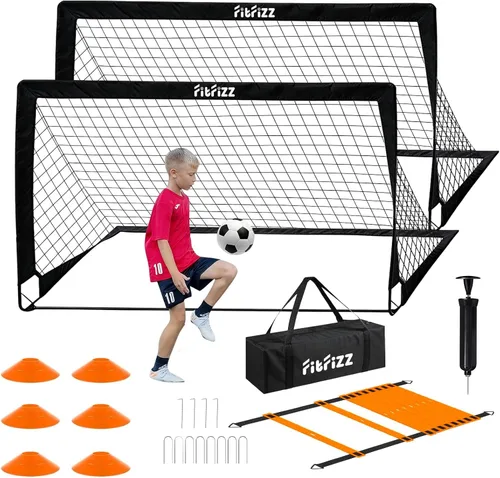 Portería de fútbol, portería de fútbol para patio trasero, juego de red de fútbol portátil desplegable de 6 x 4 pies, equipo de entrenamiento de