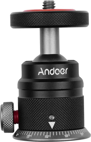 Miniatura 9 de Andoer DSLR - Cabezal de bola de trípode de aleación de aluminio, montaje panorámico de 360° giratorio de 180° con base escalada, montaje universal