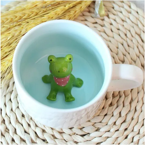 Miniatura 14 de Hotmiss Taza de cerámica con diseño de gato oculto en el interior de animales en 3D, bonitas tazas hechas a mano con dibujos animados, regalo