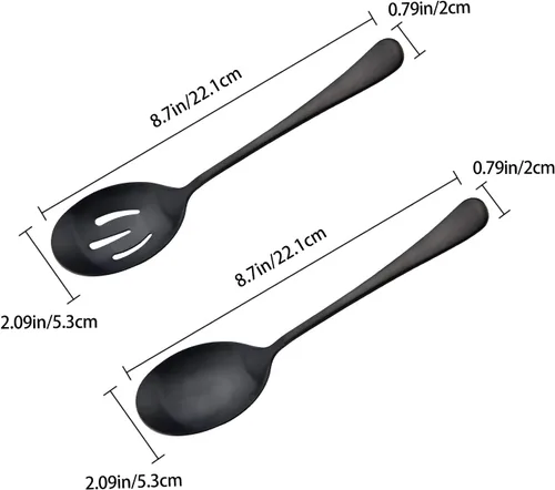 Miniatura 2 de AOOSY Juego de cucharas de servir de acero inoxidable mate negro de 8.7 pulgadas, cucharas de servir x 1, cucharas ranuradas x 1 Utilidades