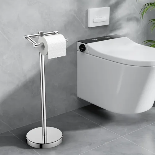 Miniatura 60 de FORIOUS Soporte de pared para papel higiénico, soporte de rollo de papel higiénico de doble poste giratorio de acero inoxidable para baño, Blanco