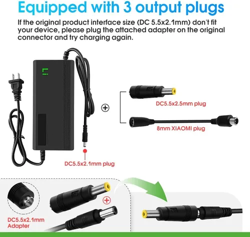 Miniatura 3 de Cargador 42V 3A con enchufe 3-en-1 para baterías de litio de 36V como baterías de coche, camión, cortadora de césped, barco, marina