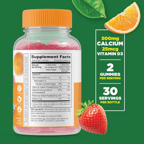 Miniatura 2 de Lifeable Calcio con vitamina D para niños + vitamina D3 + vitamina K2 para niños, paquete de gomitas – Gran sabor, suplemento vitamínico, sin