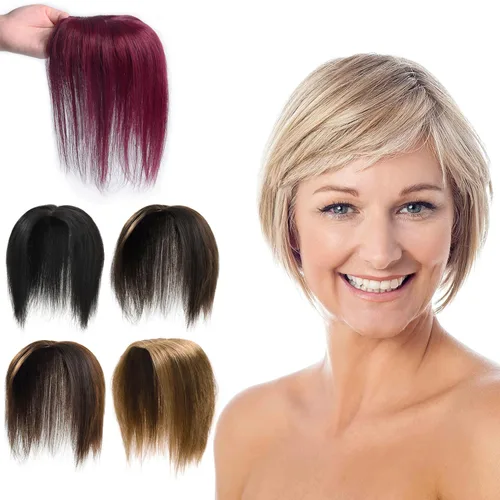 Miniatura 9 de Toppers de cabello humano con clip, sin costuras, para mujer, base de encaje para cabello picante, 12 pulgadas, rubio decolorado