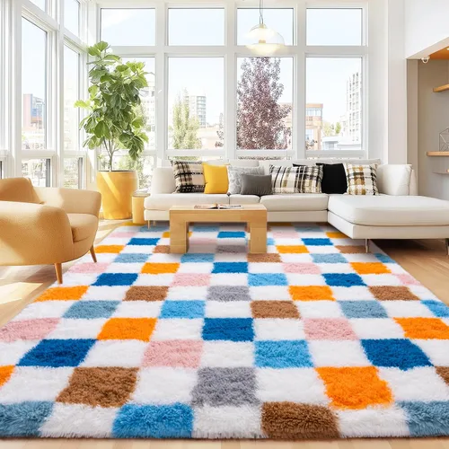 Miniatura 135 de Alfombras de área de 8x10 para sala de estar, alfombra shaggy grande ultra suave y esponjosa para dormitorio, alfombras de felpa mullida Blanco crema