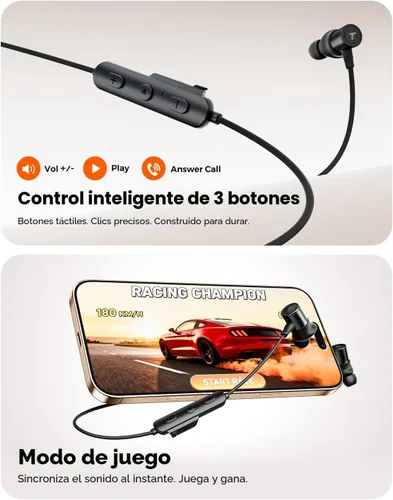 Miniatura 7 de Truefree Auriculares inalámbricos, HD-100 Bluetooth 6.0 Sport Earphones, Auriculares inalámbricos magnéticos, Audio espacial del controlador