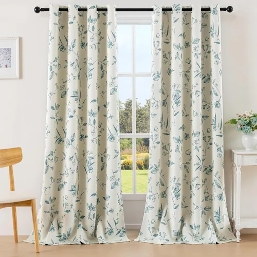 Miniatura 30 de ChrisDowa Cortinas florales 100% opacas de 63 pulgadas de largo, 2 paneles para dormitorio, sala de estar, estampado de flores negras
