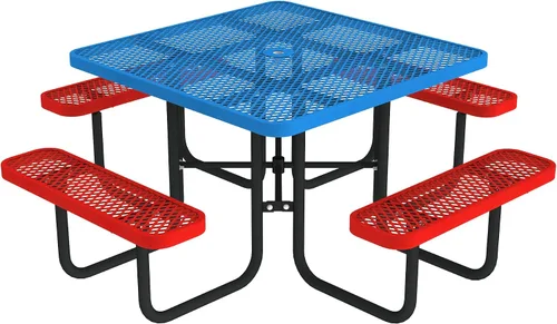 Miniatura 14 de Norwood Commercial Furniture - Mesa de picnic redonda de 46 pulgadas con bancos y agujero para paraguas, mesa de picnic portátil de acero de grado