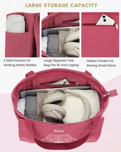 Miniatura 3 de Gonex Bolsa para Esterilla de Yoga, Bolsa de Gimnasio Tipo Tote con Múltiples Bolsillos para Mujeres y Hombres, Portaesterillas de Yoga de Lona