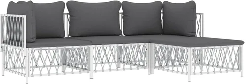 Miniatura 4 de Garden Lounge Set Outdoor Patio Furniture with Corner Sofa, Middle Sofa & Footstool, Modern White Textilene Fabric & Powder-Coated Steel for
