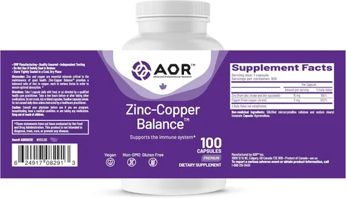 Miniatura 9 de AOR Equilibrio de zinc y cobre 100 cápsulas veganas, suministro para 100 días