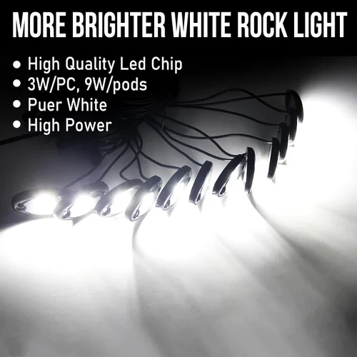 Miniatura 2 de OPP ULITE Kit de Luces LED Blancas para Rocas, 12 Módulos de Iluminación Inferior para Jeep Todoterreno Camión Automóvil ATV SUV Barco Motocicleta
