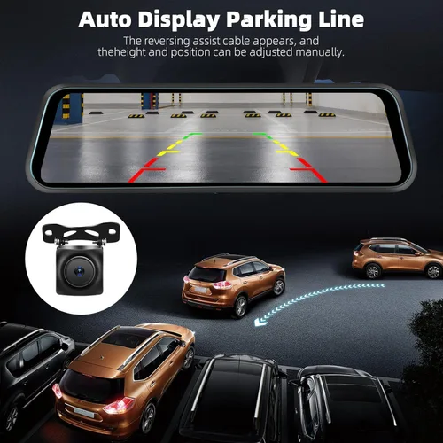 Miniatura 7 de Cámara de tablero WiFi de 3 canales de 9.66 pulgadas con cámara frontal y trasera, pantalla táctil IPS, triple cámara de espejo retrovisor